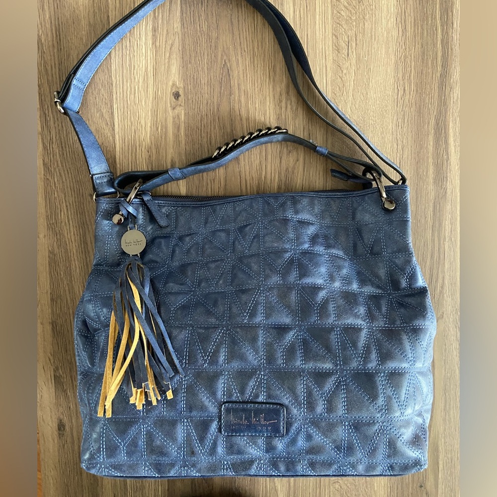 Nicole Miller Faux Suede Quilted Hobo Bag